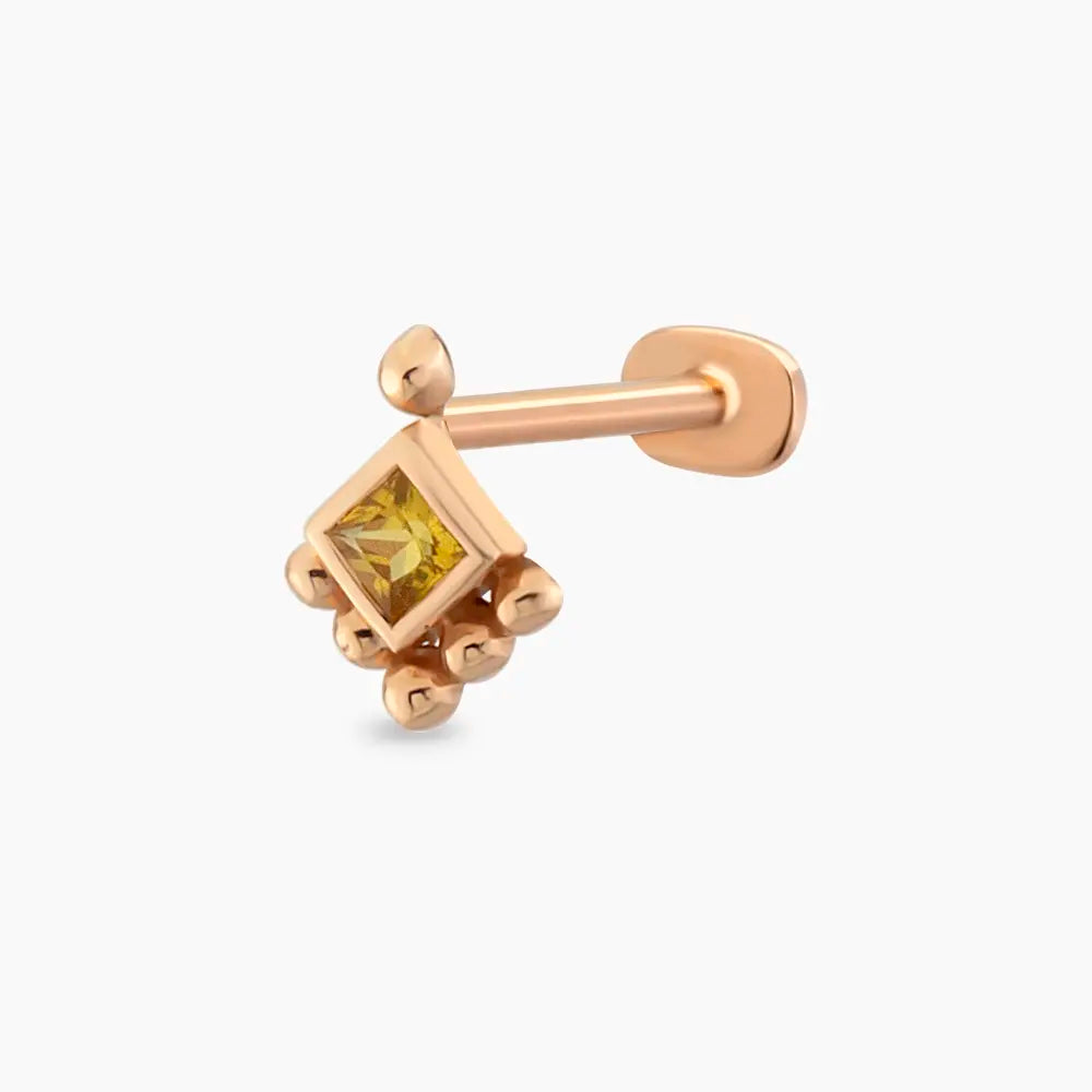 Henna Yellow Safir Taşlı Rose Altın Piercing