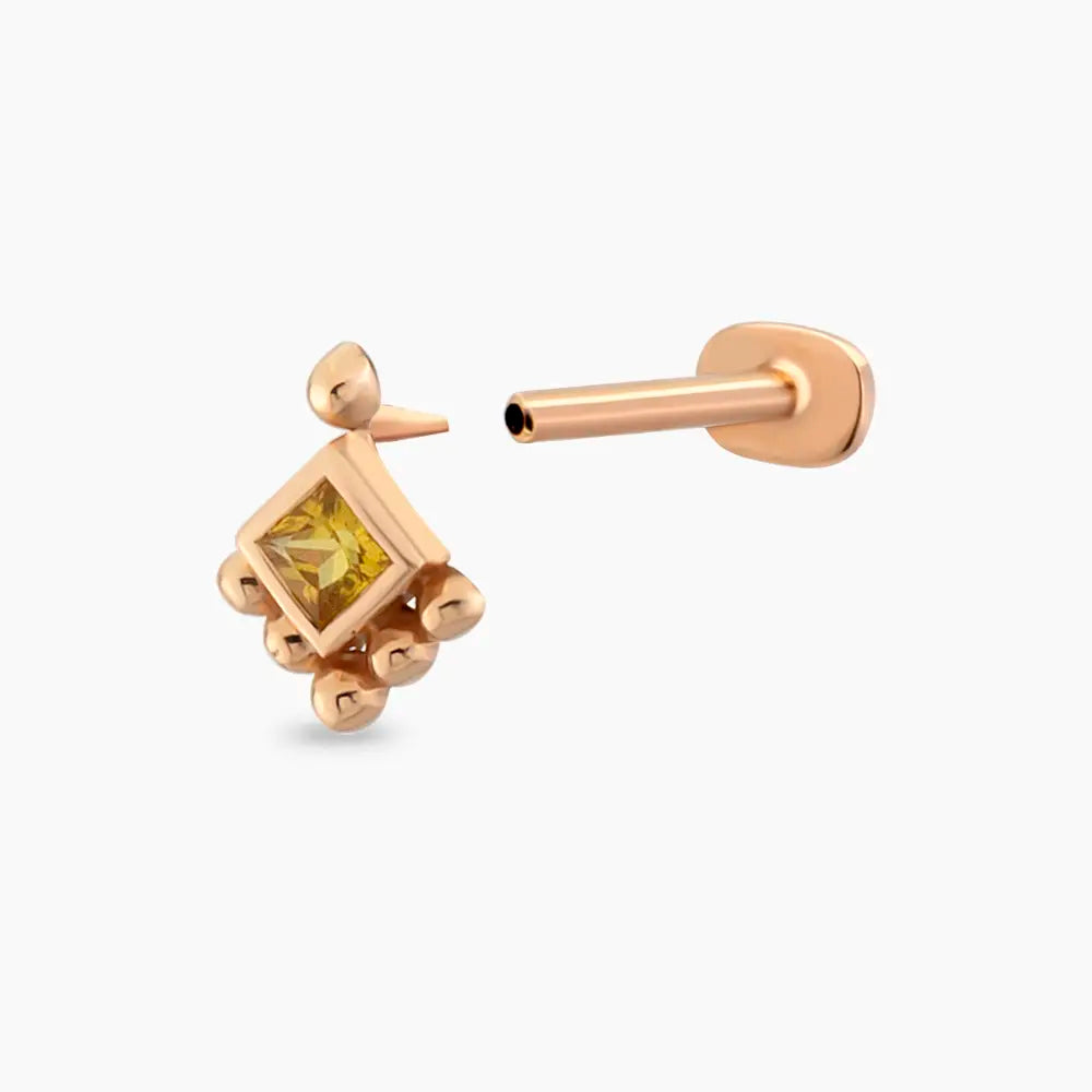 Henna Yellow Safir Taşlı Rose Altın Piercing