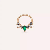 Henna Zümrüt ve Siyah Pırlanta Taşlı Rose Altın Halka Piercing