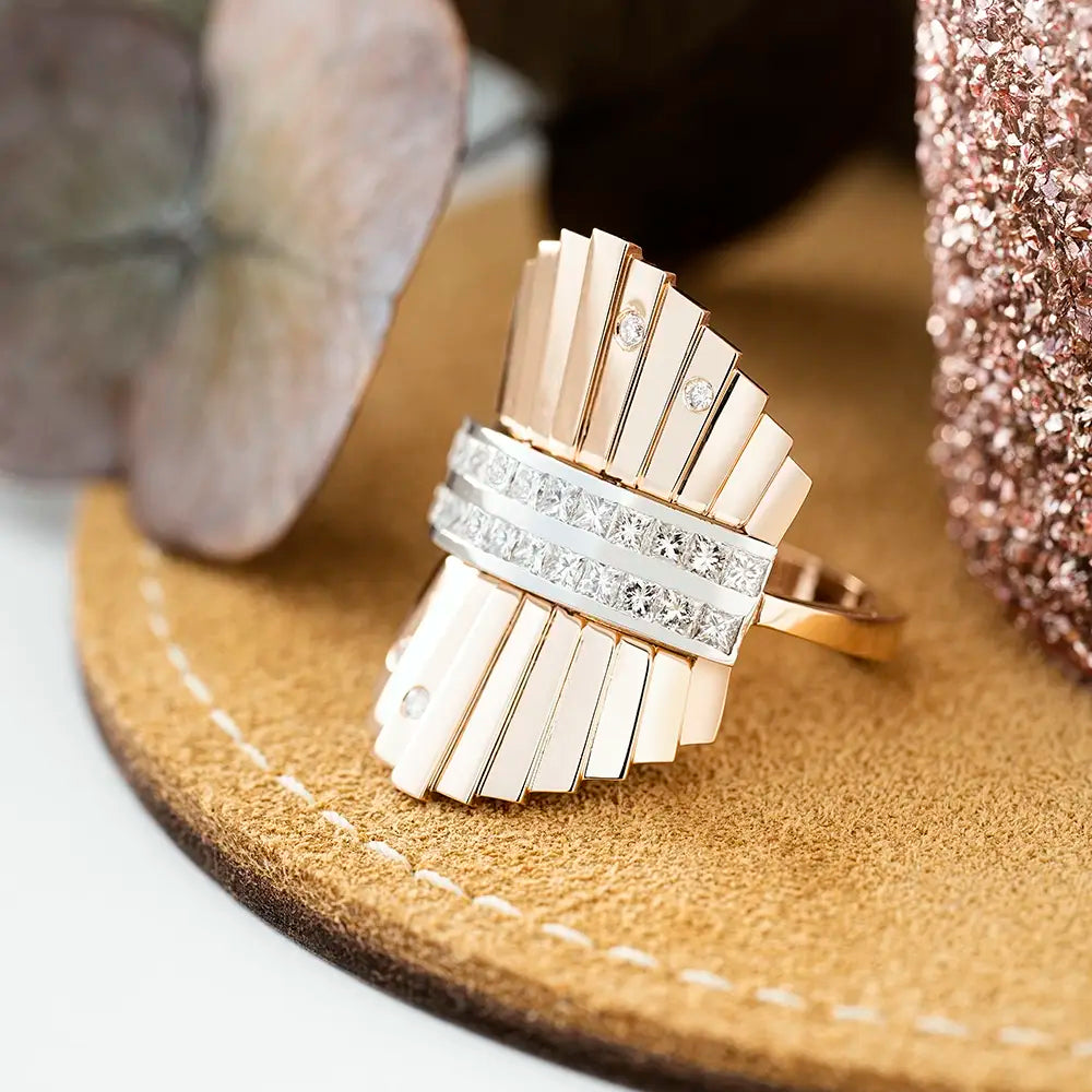 Hera 0.99 CT Prenses Kesim Pırlanta Taşlı Rose Altın Yüzük