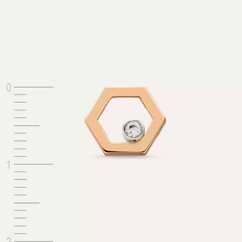 Hexa Pırlanta Taşlı Rose Altın Tek Küpe