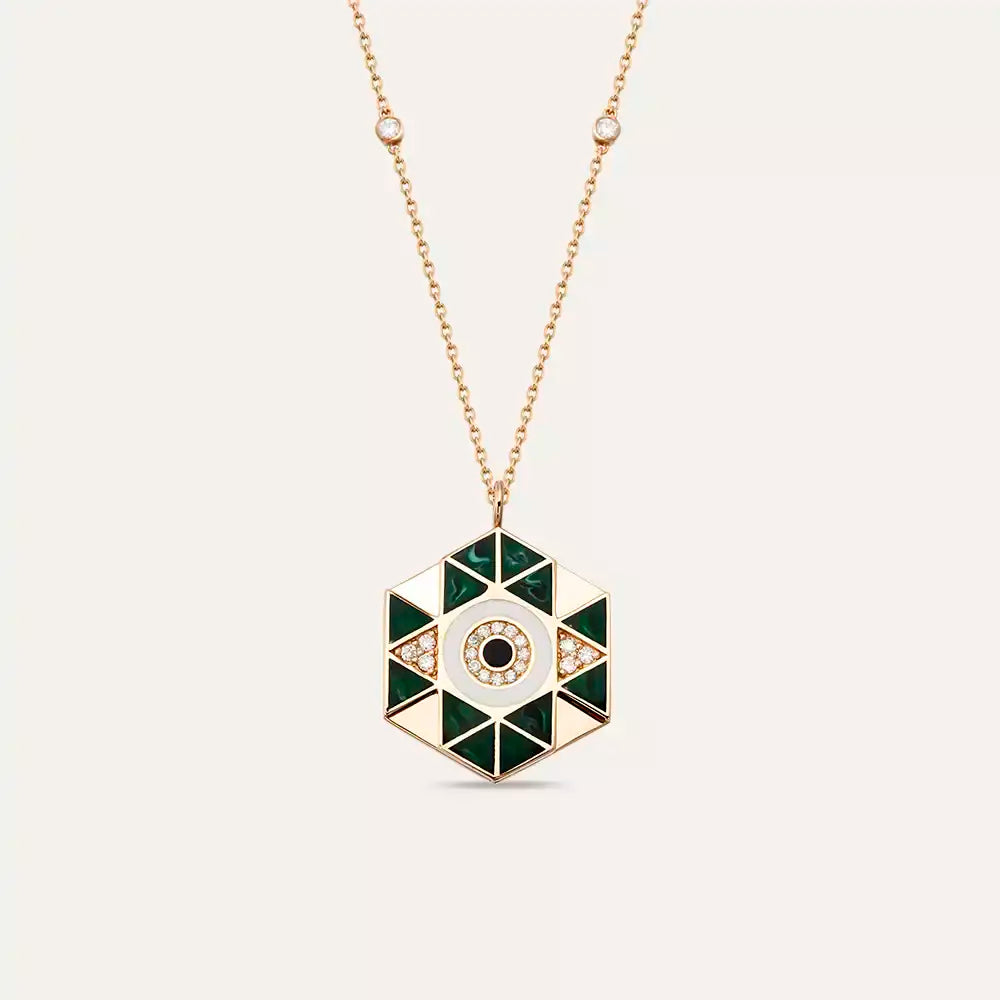 Hexa Pırlanta Taşlı ve Mineli Rose Altın Kolye