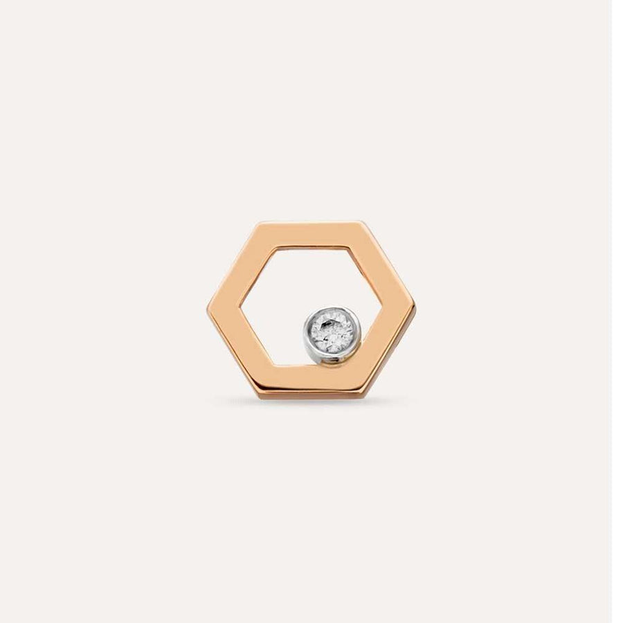Hexagon 0.03 CT Pırlanta Taşlı Rose Altın Tek Küpe