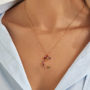 خ Hı Harf 1.77 CT Pırlanta ve Multicolor Safir Taşlı Rose Altın Kolye