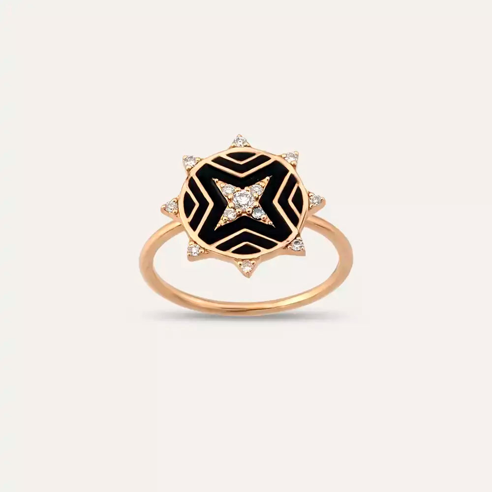 Hipernova Pırlanta Taşlı ve Siyah Mineli Yüzük