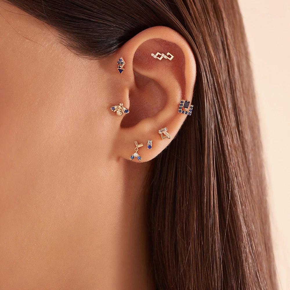 Honeycomb Pırlanta Taşlı Rose Altın Piercing