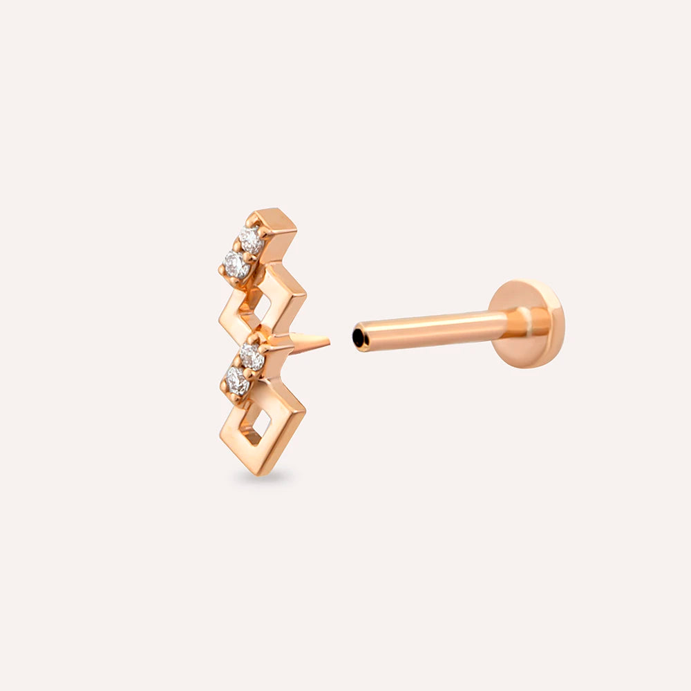 Honeycomb Pırlanta Taşlı Rose Altın Piercing