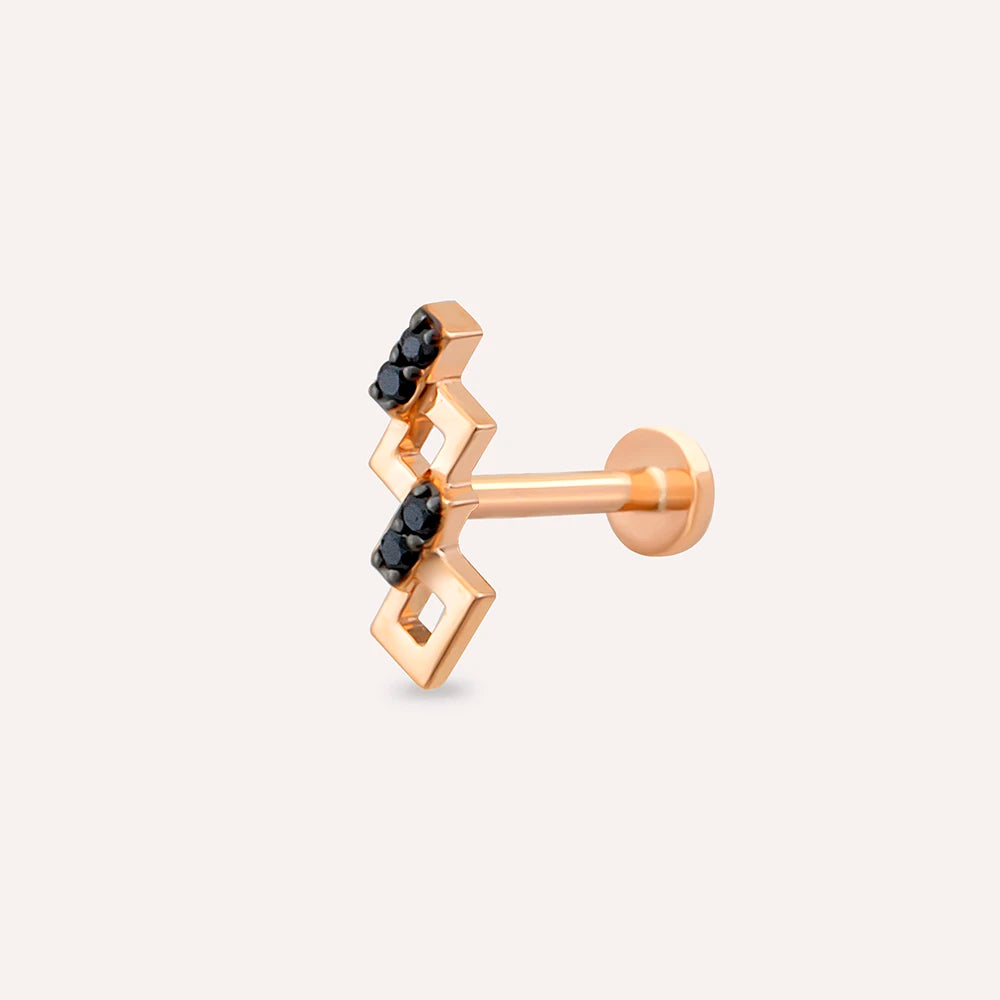 Honeycomb Siyah Pırlanta Taşlı Rose Altın Piercing