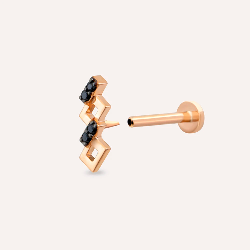 Honeycomb Siyah Pırlanta Taşlı Rose Altın Piercing