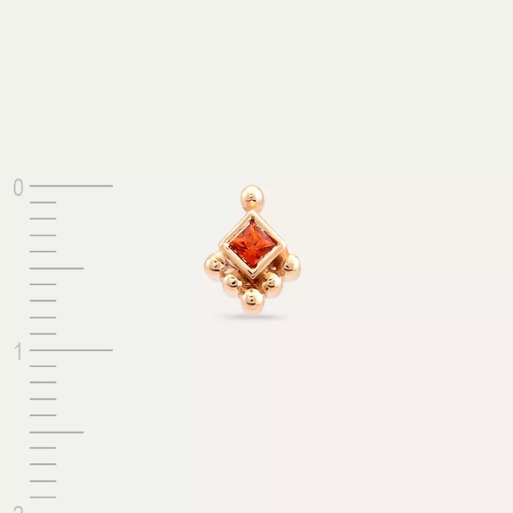 Hue Orange Safir Taşlı Rose Altın Tek Küpe