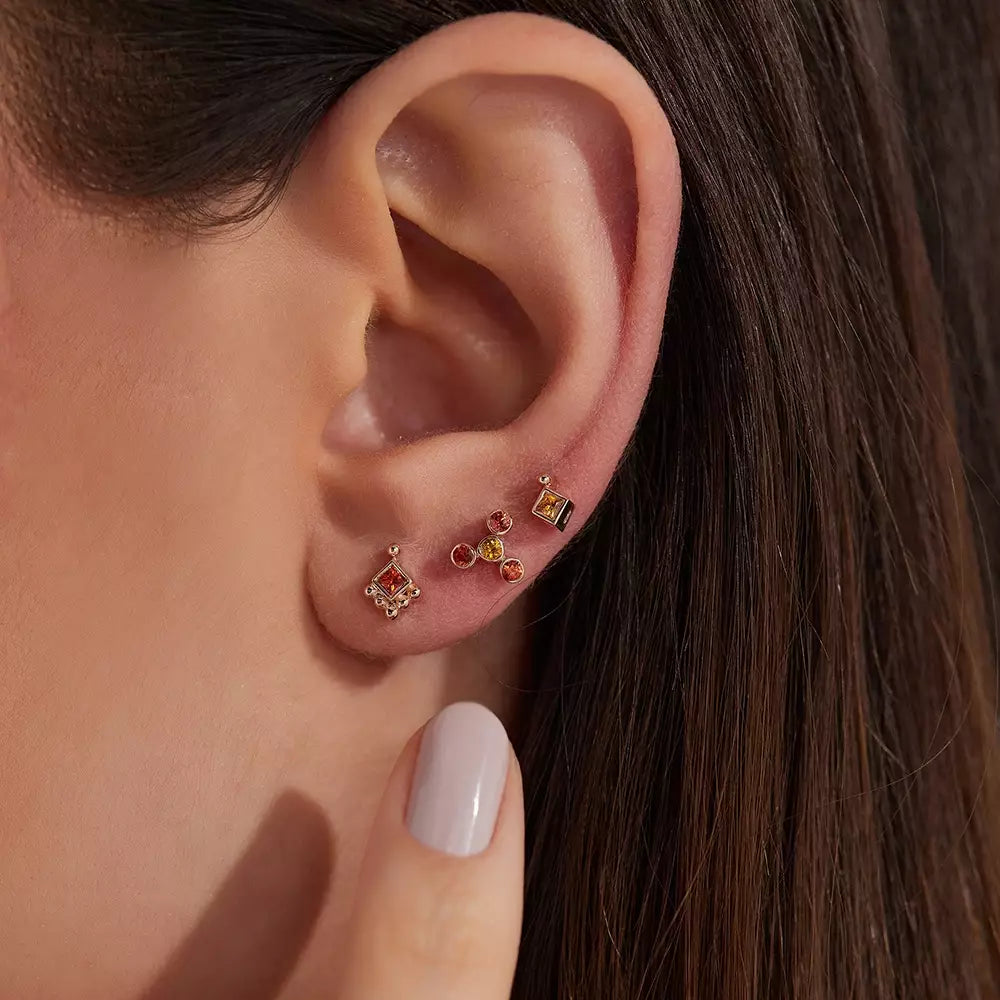 Hue Orange Safir Taşlı Rose Altın Tek Küpe