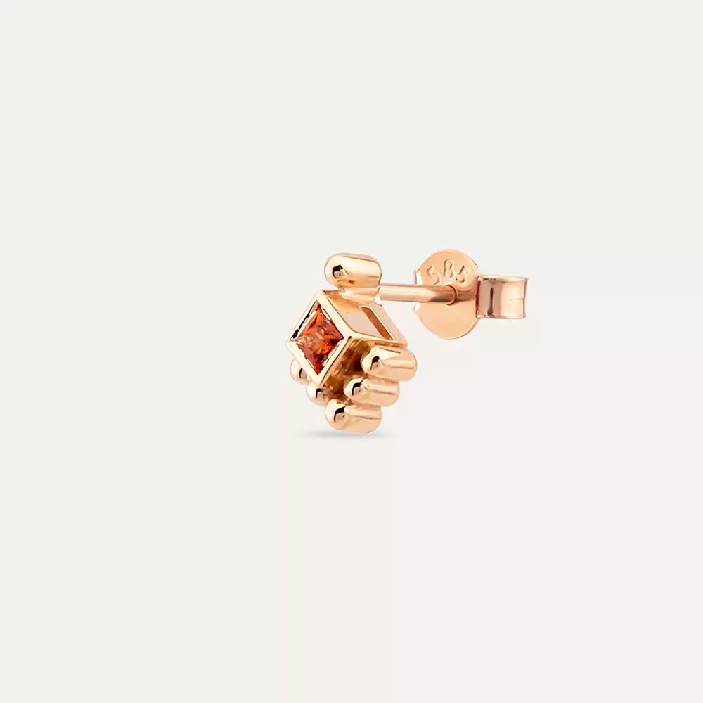 Hue Orange Safir Taşlı Rose Altın Tek Küpe