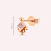 Hue Pink Safir Taşlı Rose Altın Tek Küpe