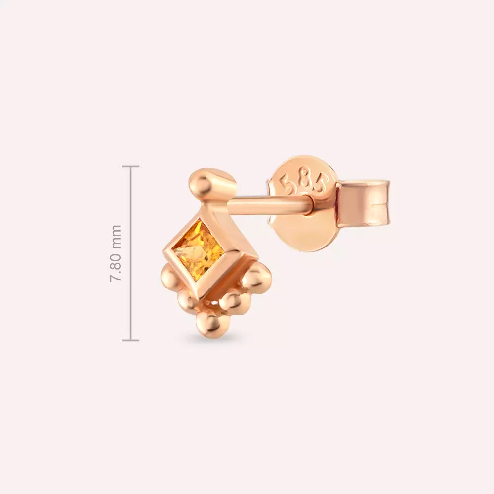 Hue Yellow Safir Taşlı Rose Altın Tek Küpe