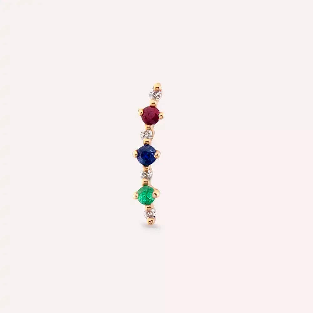 Hued Pırlanta, Safir, Yakut ve Zümrüt Taşlı Rose Altın Piercing