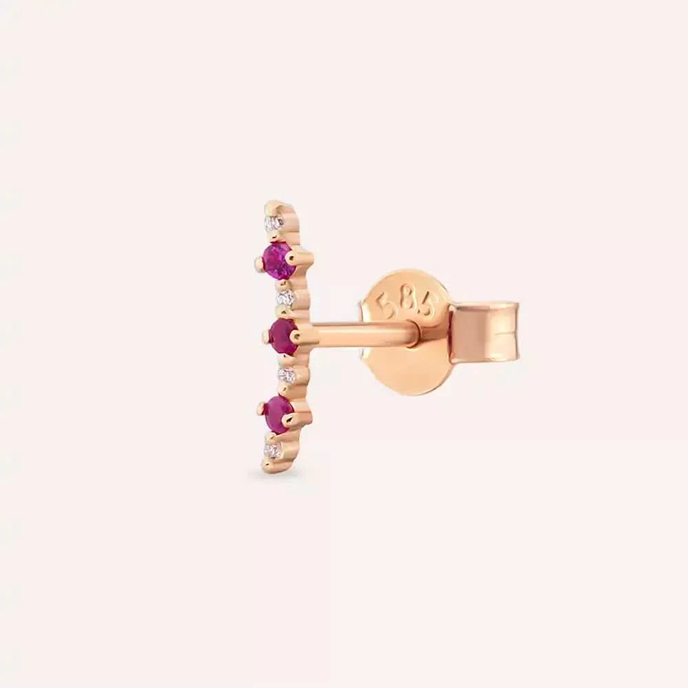 Hued Yakut Taşlı Rose Altın Tek Küpe