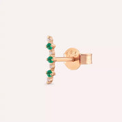 Hued Zümrüt ve Pırlanta Taşlı Rose Altın Tek Küpe