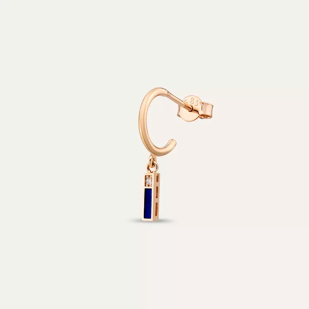 İ Harf Lacivert Mineli ve Pırlanta Taşlı Tek Küpe