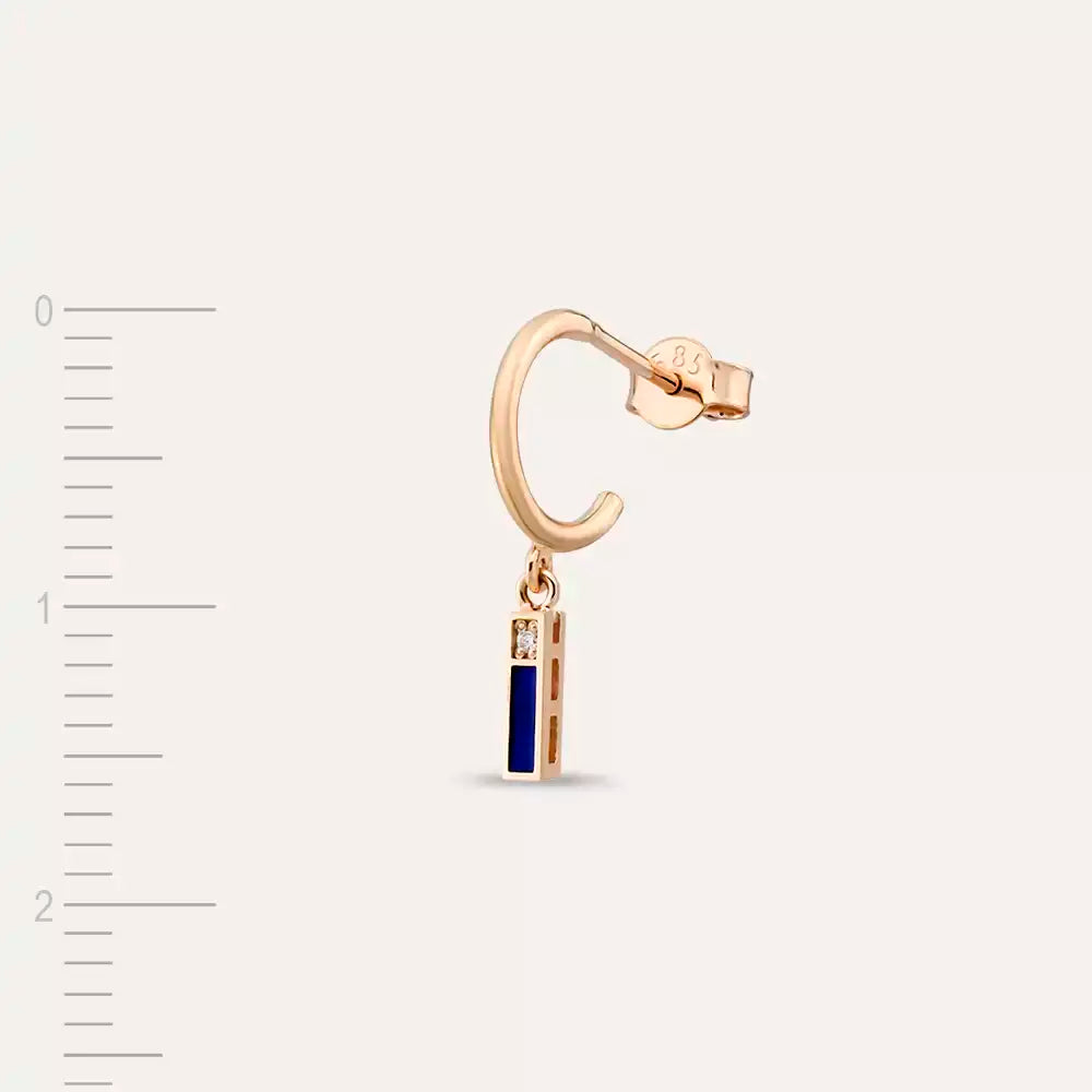 İ Harf Lacivert Mineli ve Pırlanta Taşlı Tek Küpe