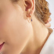 İ Harf Lacivert Mineli ve Pırlanta Taşlı Tek Küpe