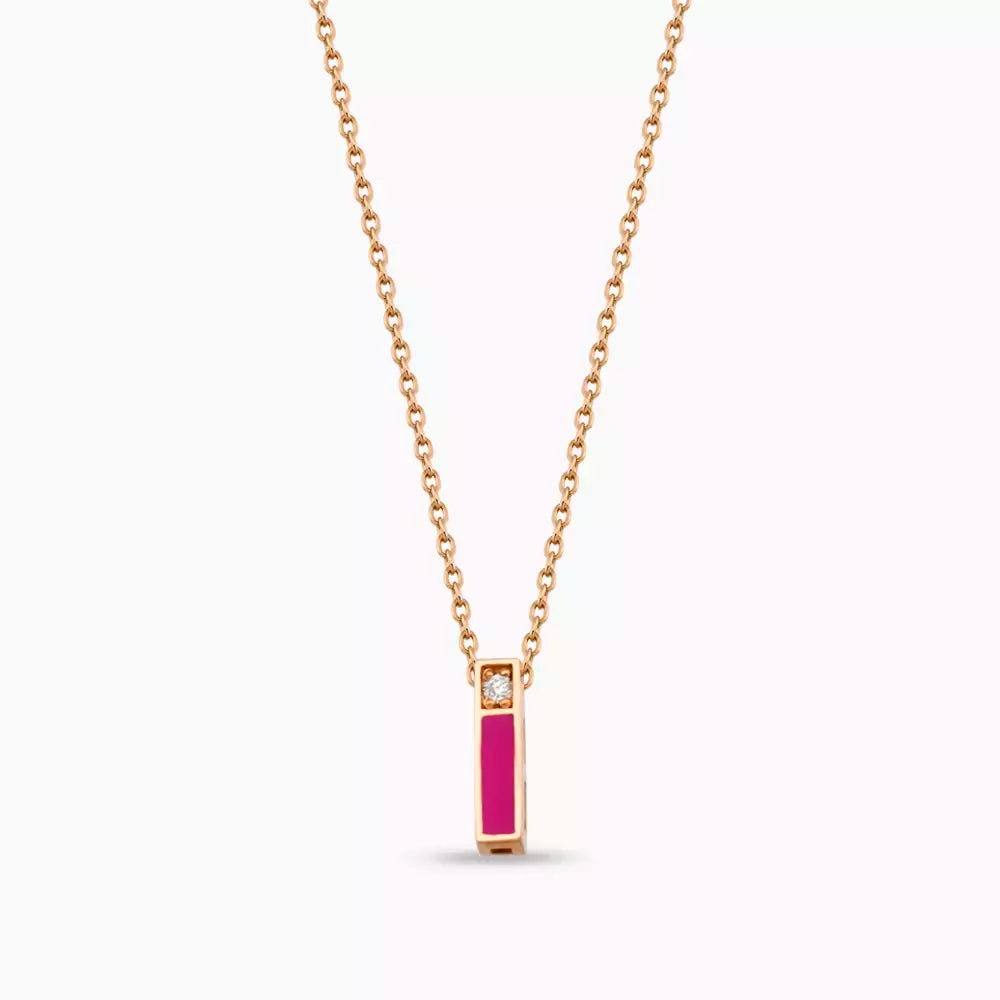 I Harf Pırlanta Taşlı ve Pembe Mineli Rose Altın Kolye