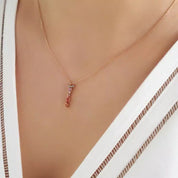 İ Harf Siyah Pırlanta ve Multicolor Safir Rose Altın Kolye