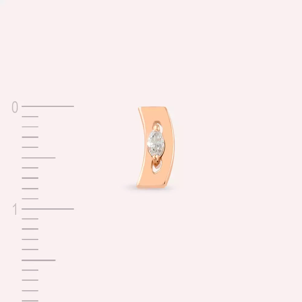 Iris Markiz Kesim Pırlanta Taşlı Rose Altın Tek Küpe