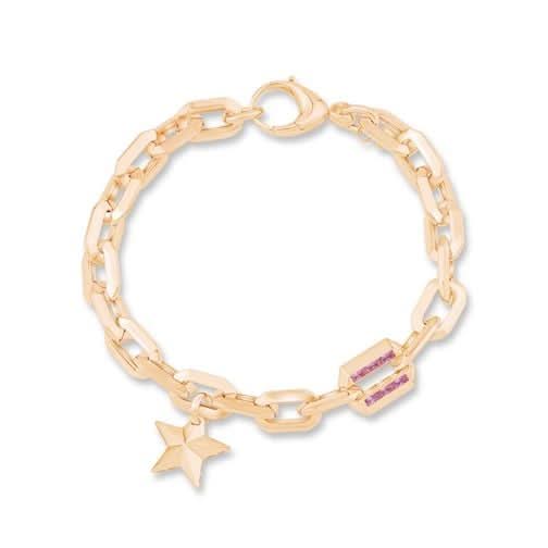 İtalyan Tasarım Pembe Taş Detaylı Yıldız Bileklik
