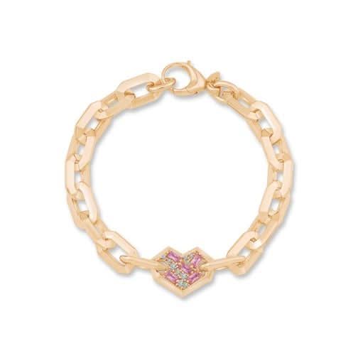 İtalyan Tasarım Pembe Taşlı Kalp Bileklik