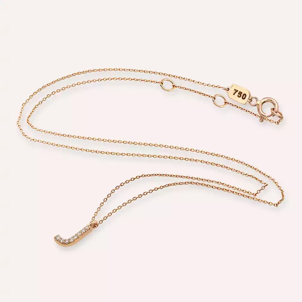 J Harf 0.05 CT Pırlanta Taşlı Rose Altın Kolye