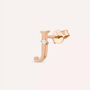 J Harf Baget Pırlanta Taşlı Rose Altın Mini Tek Küpe