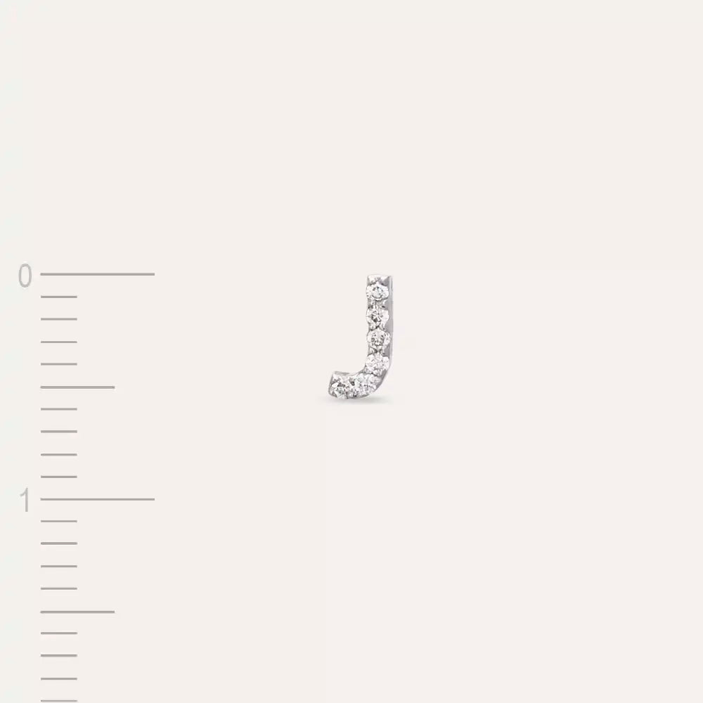 J Harf Pırlanta Taşlı Beyaz Altın Tek Küpe