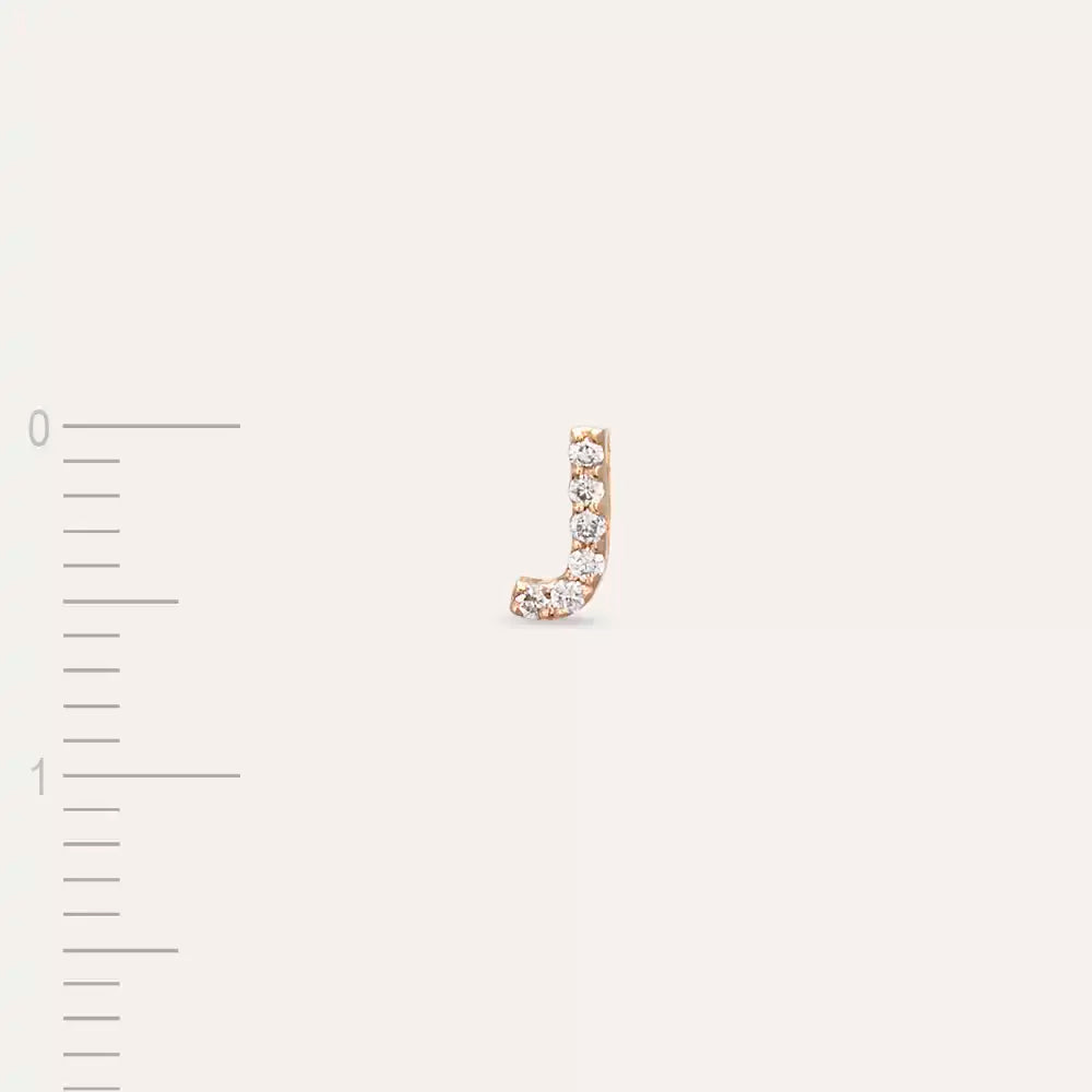 J Harf Pırlanta Taşlı Rose Altın Tek Küpe