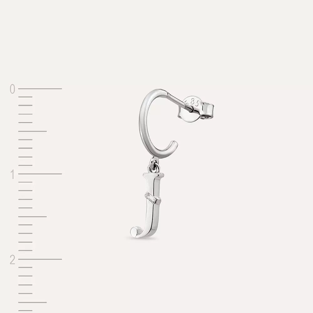 J Harf Pırlanta Taşlı Sallantılı Beyaz Altın Küpe