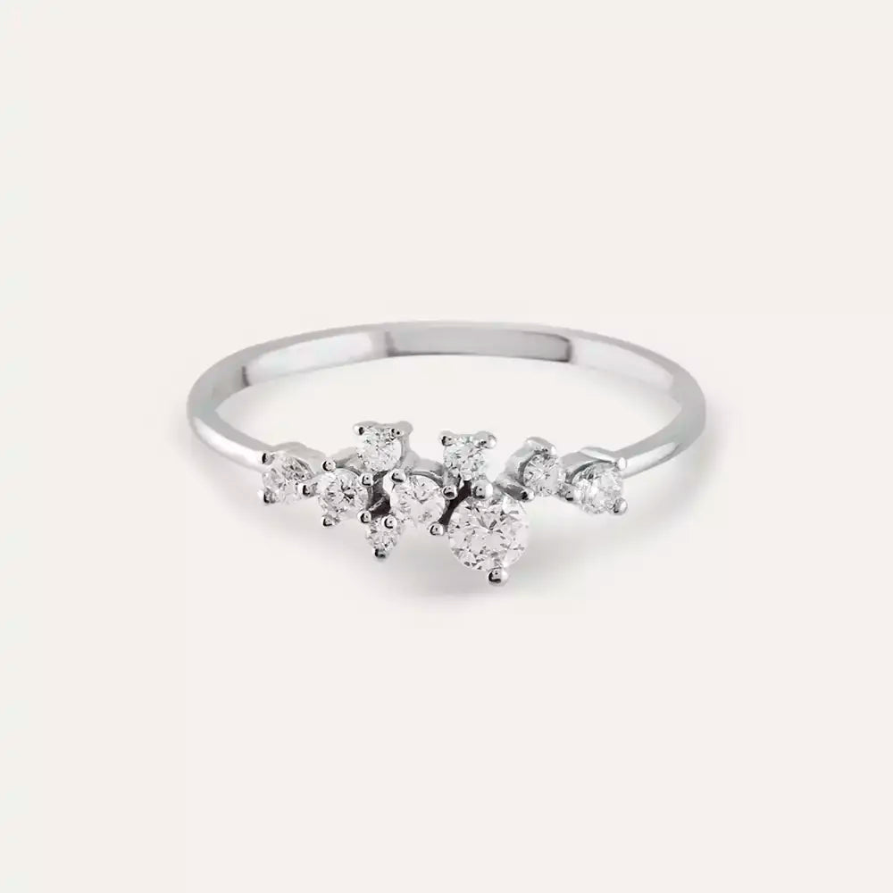 Mela Pırlanta Taşlı Beyaz Altın Yüzük