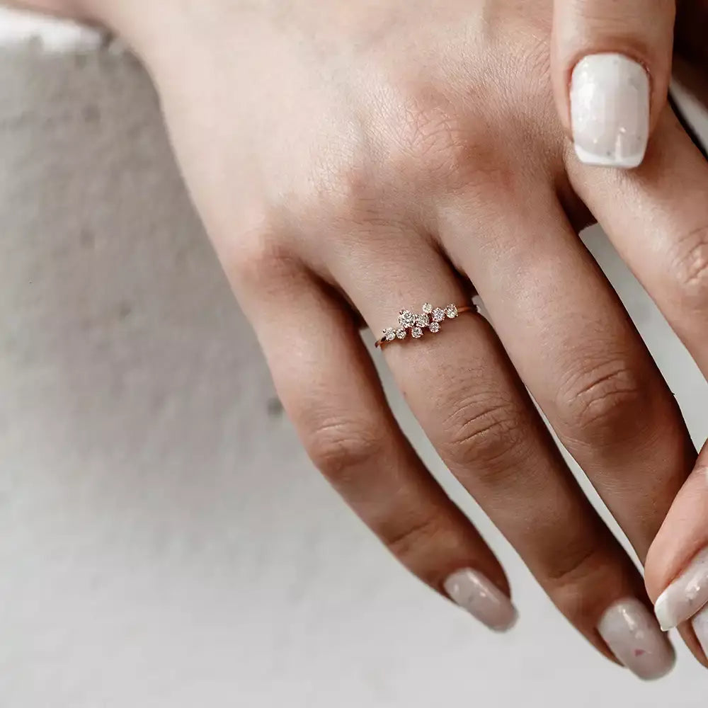 Jasmine Pırlanta Taşlı Rose Altın Yüzük