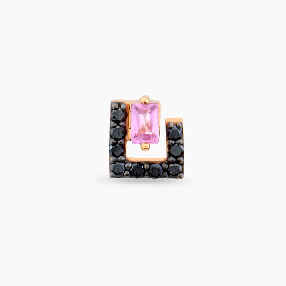 Jill Siyah Pırlanta ve Pink Safir Taşlı Rose Altın Piercing