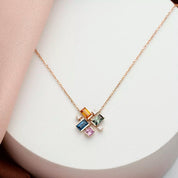 Jolly 1.38 CT Multicolor Safir ve Pırlanta Taşlı Rose Altın Kolye