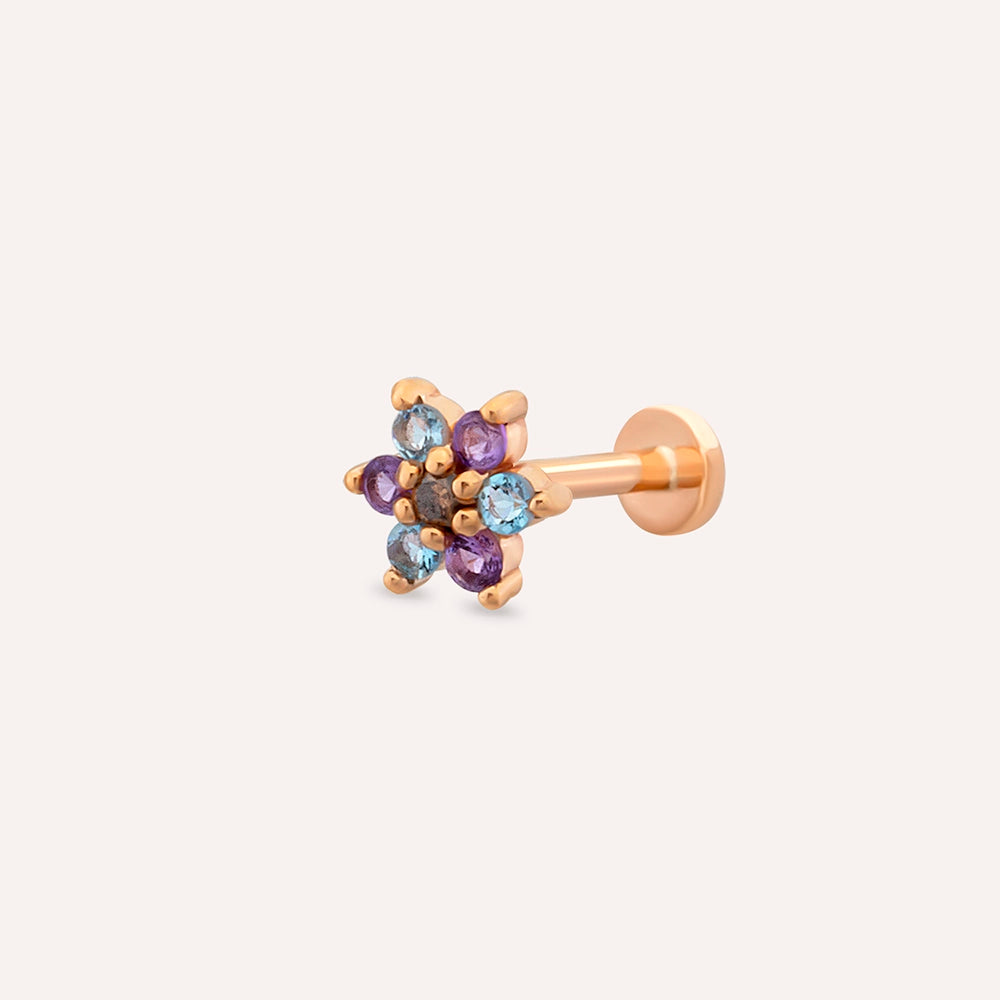 Joy Ametist ve Aquamarin Taşlı Rose Altın Piercing