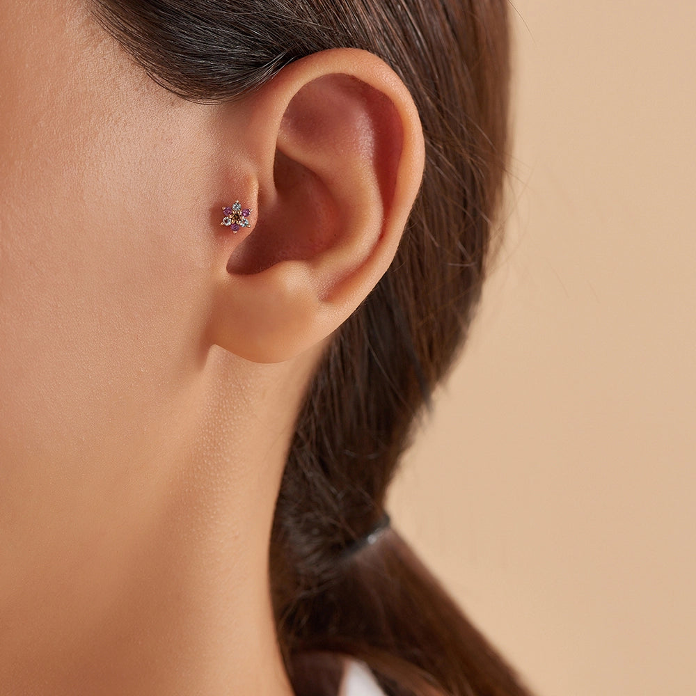 Joy Ametist ve Aquamarin Taşlı Rose Altın Piercing