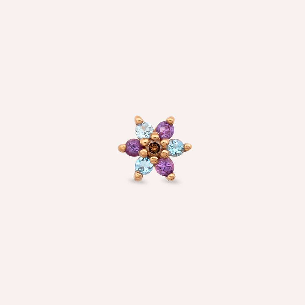 Joy Ametist ve Aquamarin Taşlı Rose Altın Piercing
