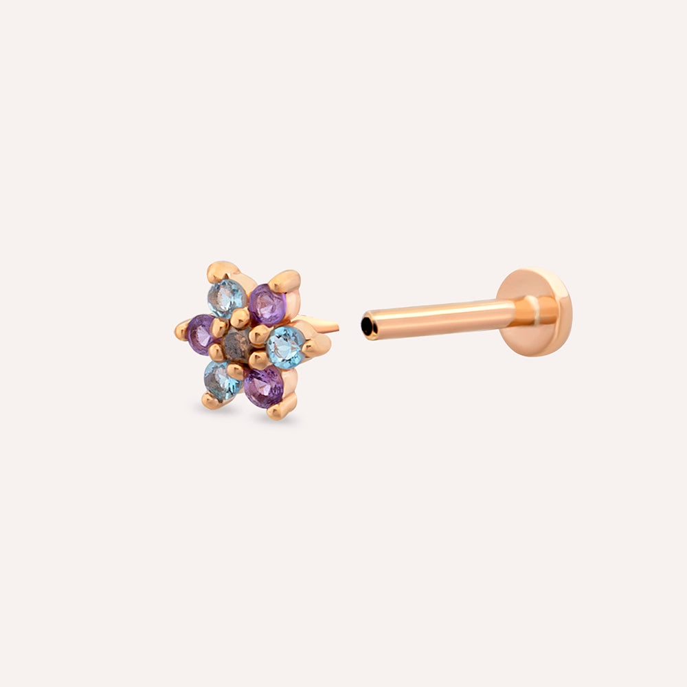 Joy Ametist ve Aquamarin Taşlı Rose Altın Piercing