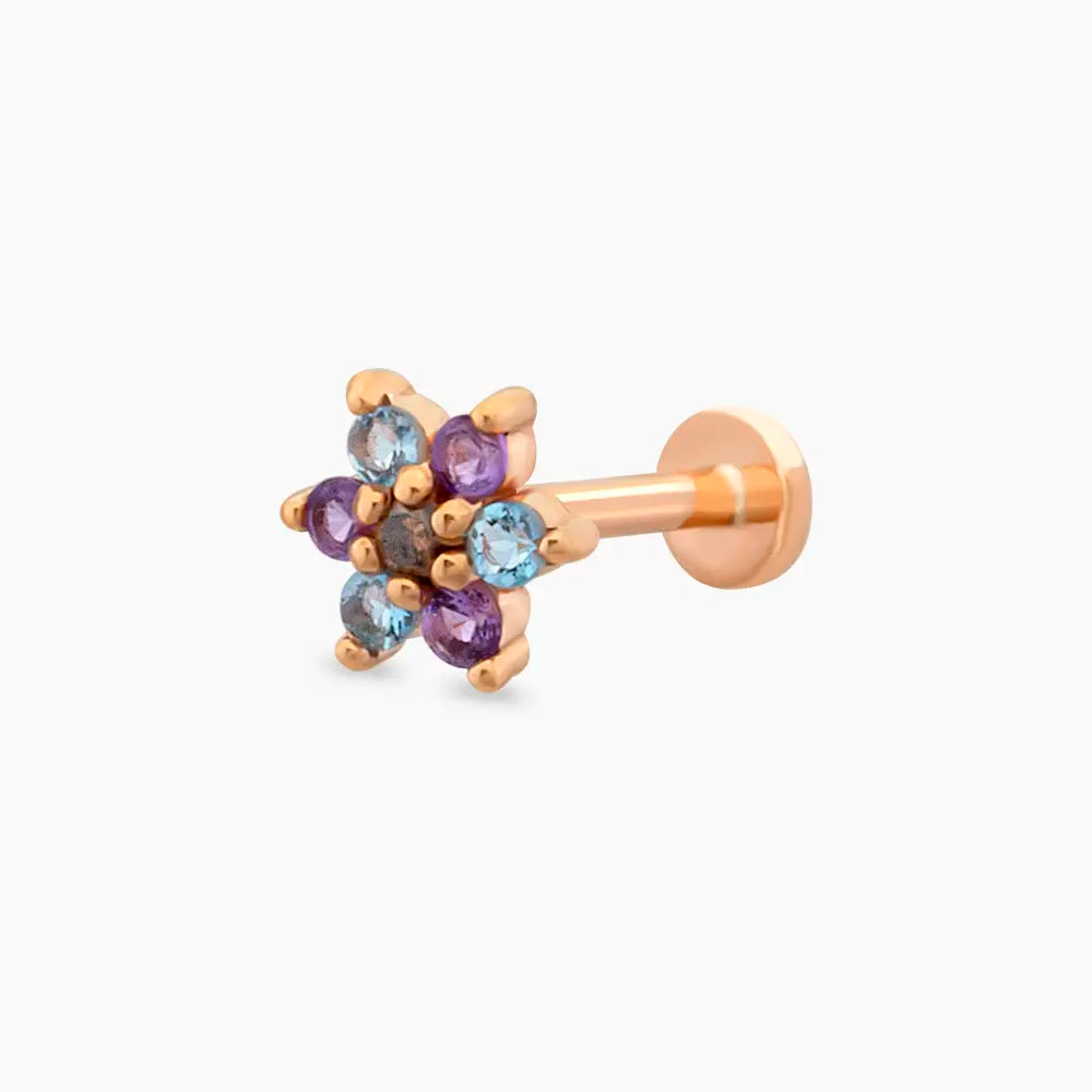 Joy Ametist ve Aquamarin Taşlı Rose Altın Piercing