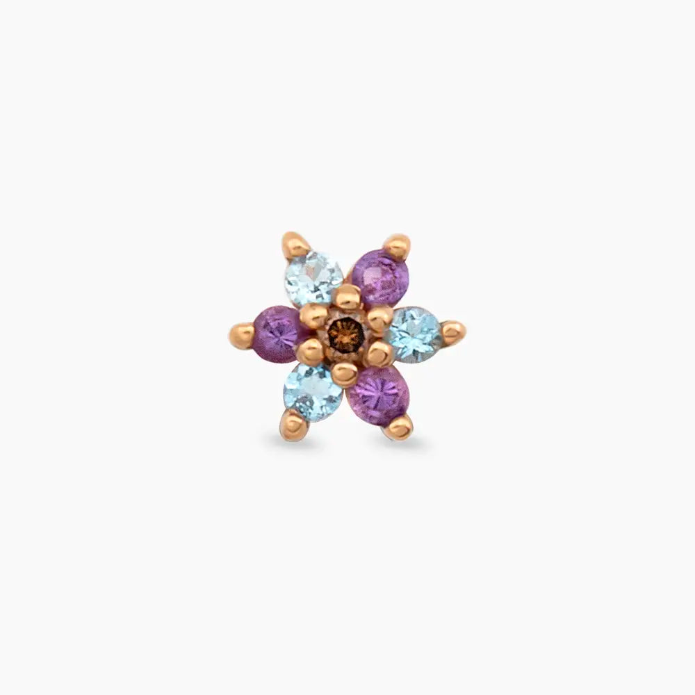 Joy Ametist ve Aquamarin Taşlı Rose Altın Piercing