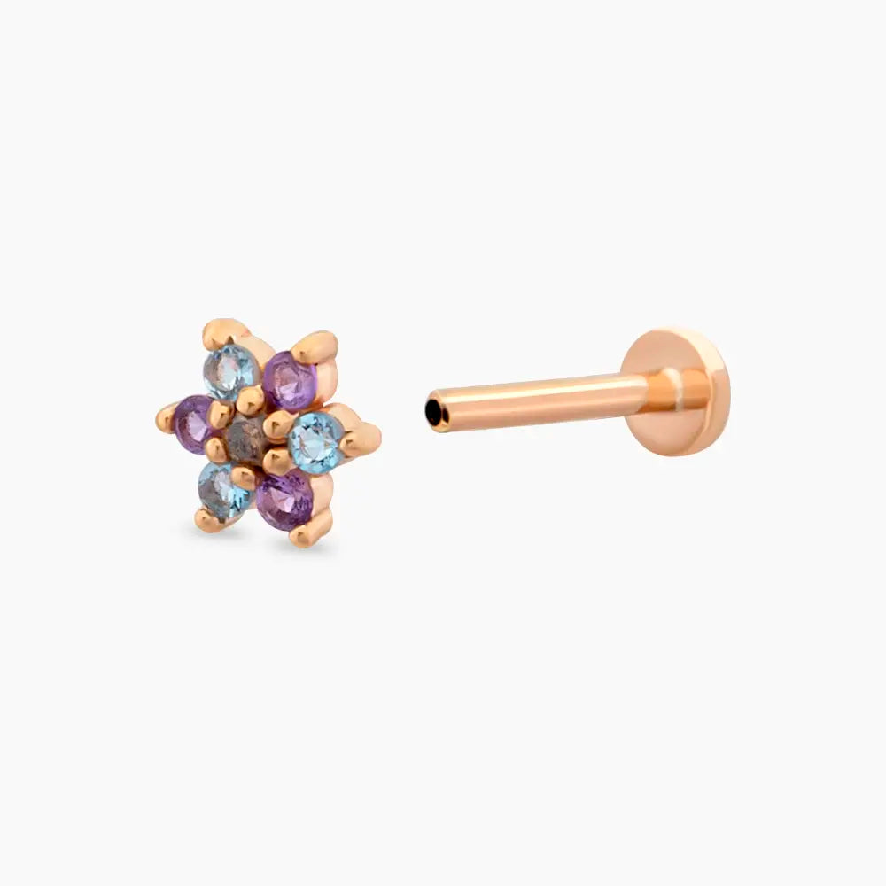 Joy Ametist ve Aquamarin Taşlı Rose Altın Piercing