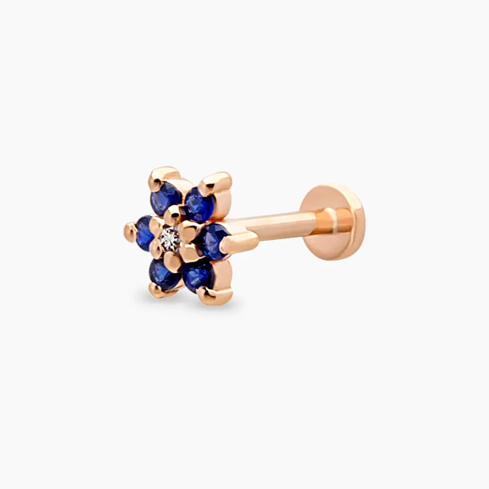 Joy Safir ve Pırlanta Taşlı Rose Altın Piercing