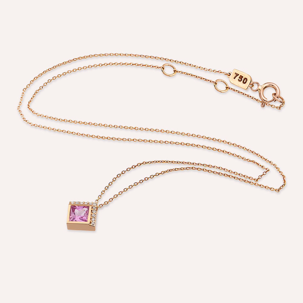 Jules 0.50 CT Pink Safir ve Pırlanta Taşlı Rose Altın Kolye