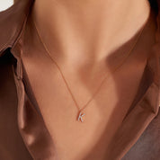 K Harf 0.09 CT Pırlanta Taşlı Rose Altın Kolye