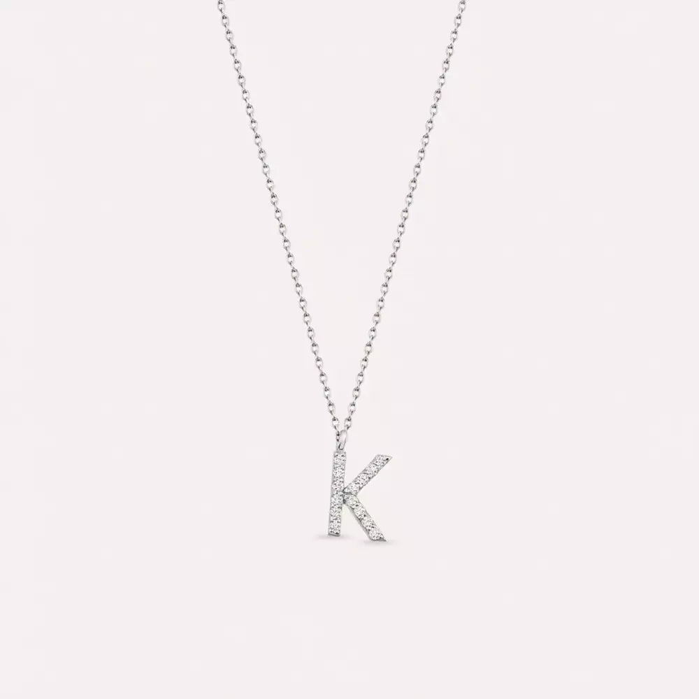 K Harf 0.09 CT Pırlanta Taşlı Beyaz Altın Kolye