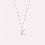 K Harf 0.09 CT Pırlanta Taşlı Beyaz Altın Kolye